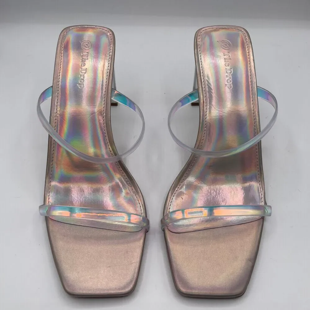 The Drop Avery Square Toe 2 Strap Lucite Heel Iridescent Sandal Party Shoes Sz 7 - Picture 9 of 11